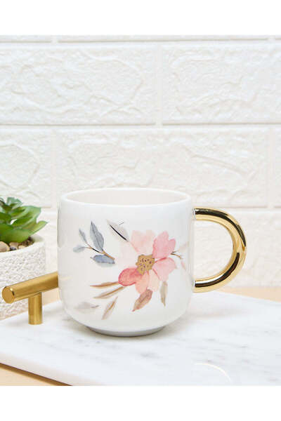 REDTAG White Floral Mug With Gold Handle
