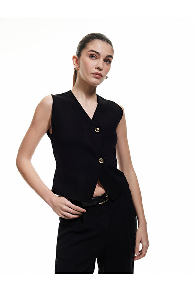 Koton V-Neck Buttoned Sleeveless Knit Vest