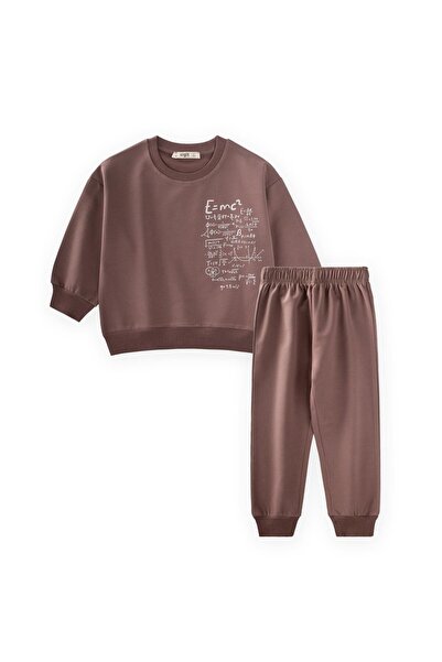 Cigit Process B Printed Tracksuit Set 2-7 Years Old Milk Coffee