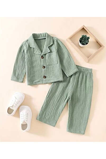 ARA Atelier Set muselina pantaloni lungi si sacou , Verde Olive , 110cm