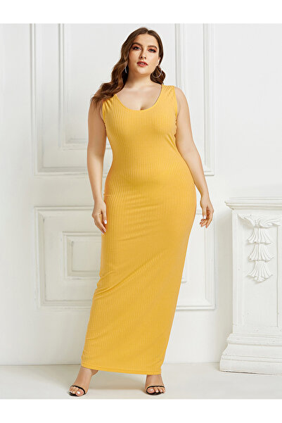 FridayIn Casual Square collar Solid color Splicing Strapless sleeve Plus Size Dresses