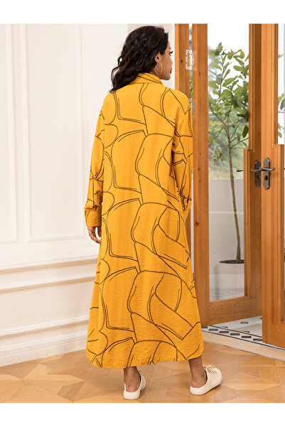 FridayIn Casual Lapel Printing Buttons Shirt sleeve Long Dresses