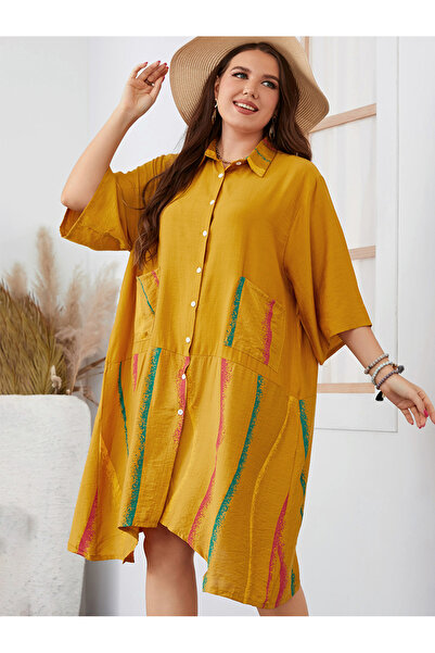 FridayIn Casual Lapel Printing Pos-flower Regular sleeve Plus Size Dresses