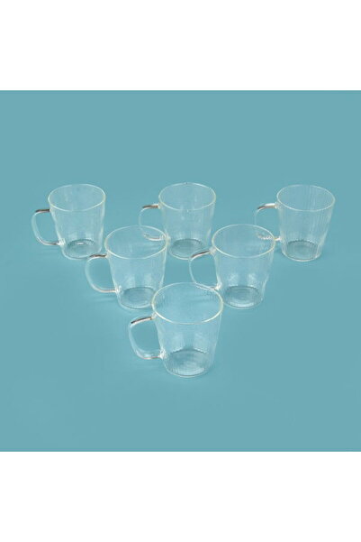 MİEN Çizgili 6'lı Kulplu Çay Bardağı Seti - Şeffaf
