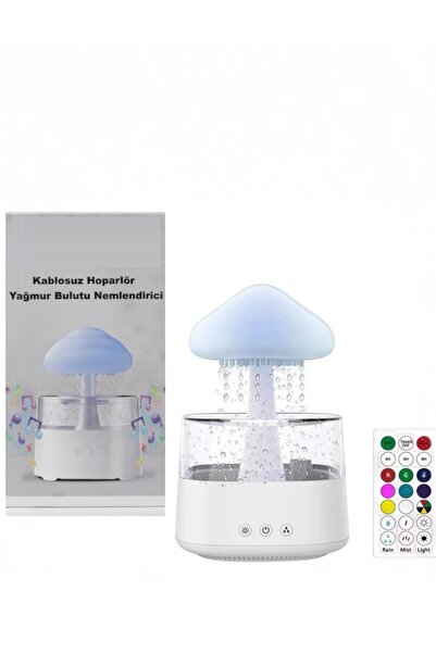 Kenko Bulut Görünümlü Yağmur Damlası Hava Nemlendirici Ledli Şarjlı Bluetooth Bağlantılı Buhar Makinesi