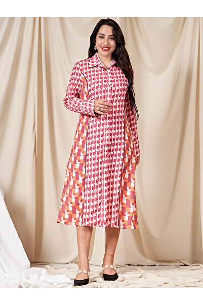 FridayIn فساتين كلاسيكية بأكمام قميص وأزرار هندسية للربط في منتصف الأكمام