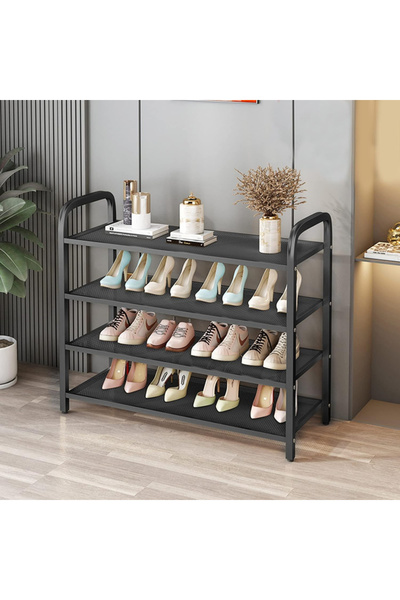 Next Trend Metal shoe rack / Shoe organizer, 4 tiers, black, 60 x 28 x 75 cm