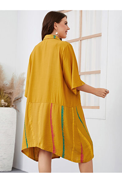 FridayIn Casual Lapel Printing Pos-flower Regular sleeve Plus Size Dresses