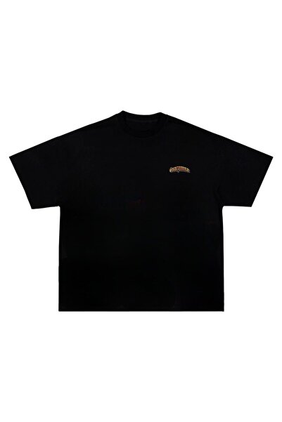 İnazuma Outdoors تي شيرت أسود للجنسين قصة فضفاضة مطبوع من القطن برقبة دائرية وأكمام قصيرة على طراز إينازوما