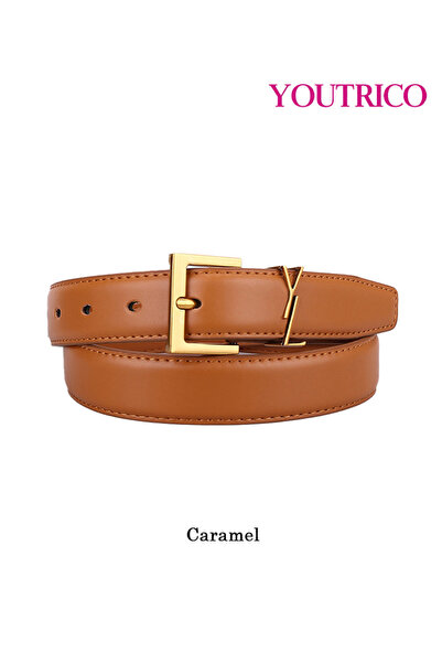 Youtrico Women's Black Genuine Leather Belt with AntiqueGold Buckle