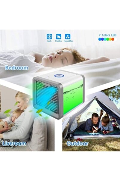 HALAMODO Desktop Mini Air Cooler, Portable Cooling Fan White Blue, Small Household Air Conditioning Fan