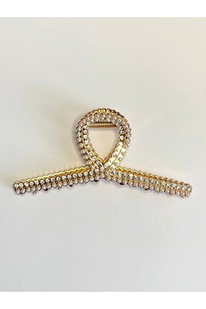 cityvision Pearl and Stone Detailed Ribbon Shaped Metal Hairpin 11 cm – Elegant and Sparkling Design