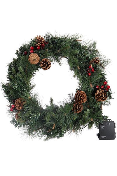 HOFF Coroană de Crăciun, verde, 50 LED-uri, Hoff, 60 cm, lumină caldă, alimen...