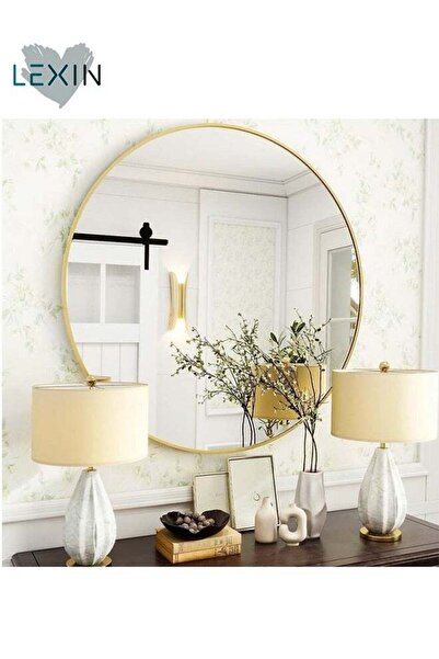 Lexin مرآة حائط دائرية بإطار معدني ذهبي للمدخل والحمام وطاولة الزينة (70 × 70 سم)
