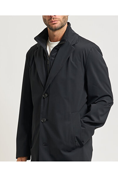 BOSS Men's Notched Collar Lined Long Detachable Vest Detailed Black Coat 50550978-001