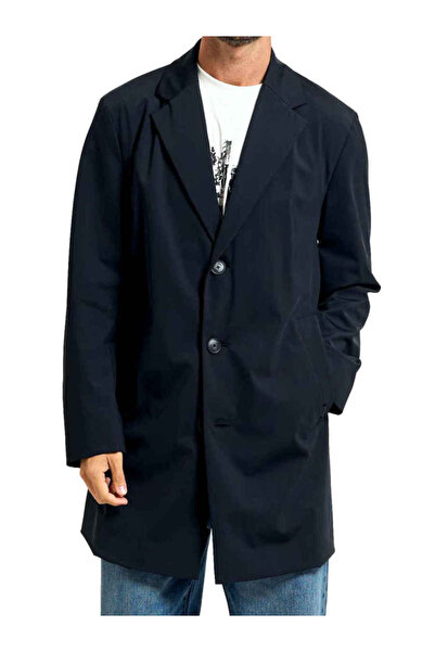 BOSS Erkek Çentikli Yaka Astarlı Uzun Çıkarılabilir Yelek Detaylı Lacivert Kaban 50550978-404