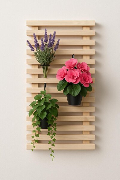 BEEVOLİ Çiçek Rafı, Çiçeklik, Duvar Rafı, Dekoratif Raf, Çam Masif Çiçek Rafı