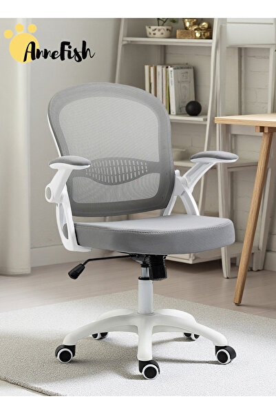 AnneFish كرسي مكتب مريح ذو ظهر منخفض وكرسي شبكي مع مساند ذراع قابلة للطي للكمبيوتر والمنزل