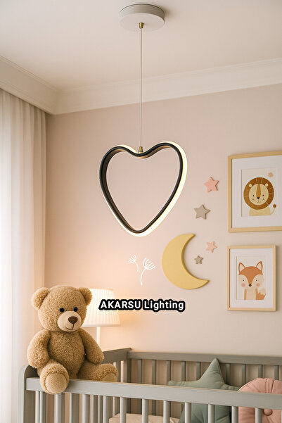 AKARSU AVİZE Modern Kalp Siyah Kasa 3 RENK Power Ledli Çocuk Odası Salon Mutfak Oda Hol Koridor Ledli Avize