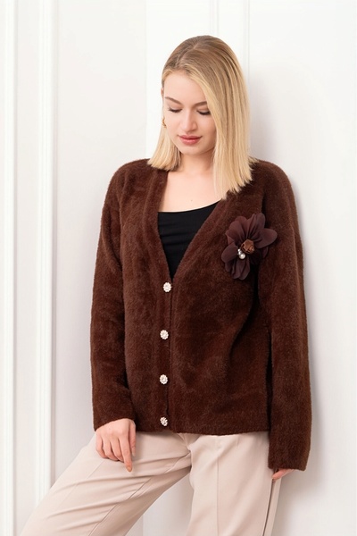 MissVina كارديجان صوف بتفاصيل وردة فلورا روز 25301