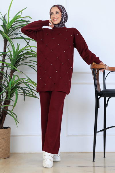 benguen Stone Knitwear Set N7067 Claret Red