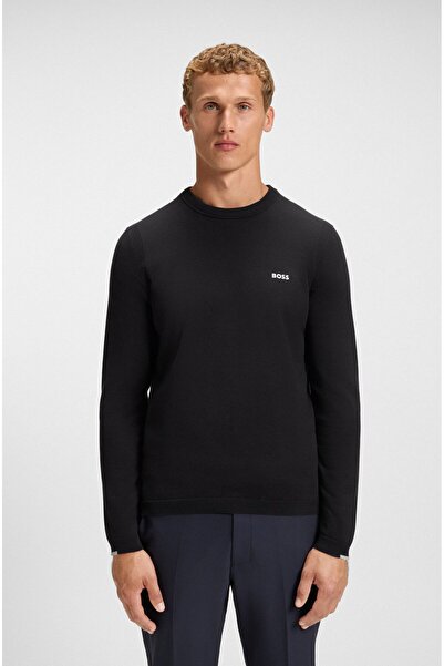 BOSS Erkek Yuvarlak Ribana Yakalı Pamuklu Normal Kalıp Uzun Kollu Lacivert Ka...