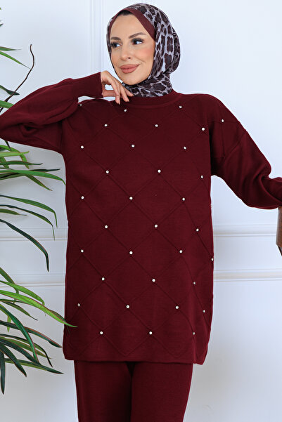 benguen Stone Knitwear Set N7067 Claret Red