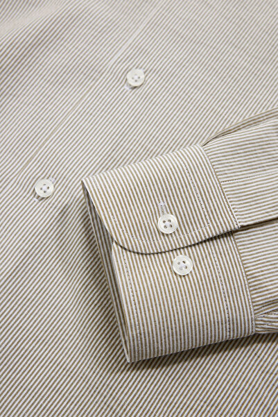 W Collection YEŞİL UZUN KOLLU ÇİZGİLİ PAMUK ELASTAN GÖMLEK
