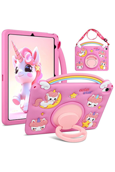 Coolden iPad 11" 11th gen 2025 case, pink 3D unicorn, shockproof, with stand
