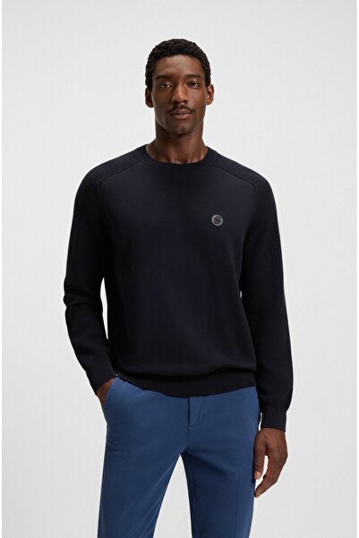 BOSS Erkek Regular Fit Yuvarlak Yakalı %100 Pamuklu Uzun Kollu Lacivert Kazak...