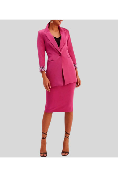 MQ Women's formal long-sleeved jacket with a patterned trim