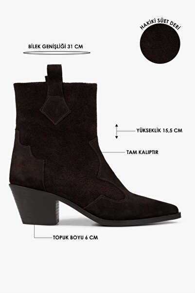 Shoeberry Women's Maven Bitter Brown Genuine Suede Leather Cowboy Boots