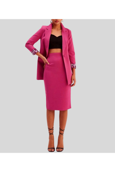 MQ Women's formal long-sleeved jacket with a patterned trim