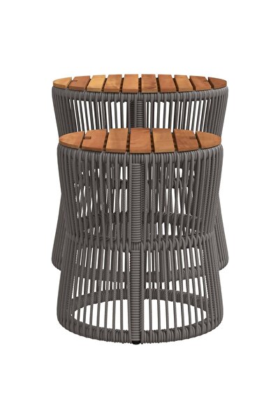 vidaxl Garden Side Tables 2 pcs with Wooden Top Grey Poly Rattan