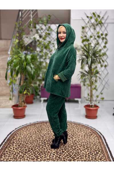Punta Otantik Nc25195 Zippered Hooded Stone Italian Velvet Suit Bitter Green