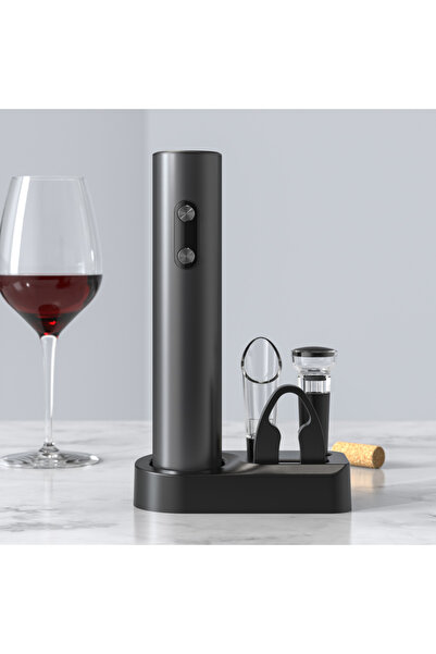 blossom Electric bottle opener kit, battery-powered cordless bottle opener, foil cutter, decanter, and cork.
