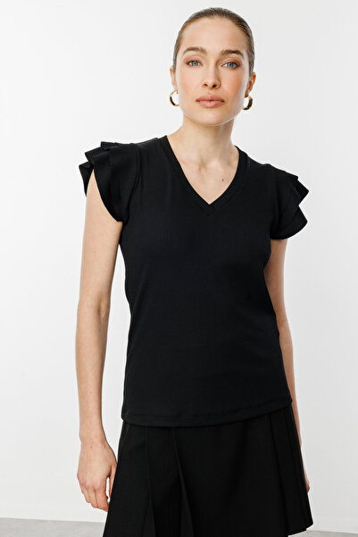 ON Γυναικεία μινιμαλιστική μπλούζα με κοντό μανίκι με λαιμόκοψη σε σχήμα V - ...