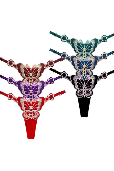 JInsh 6pcs Hot Butterfly Elegant Lady Thong Sets Embroidery Low Waist Mesh Soft T-thong For Women