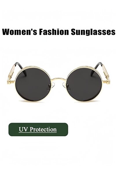HALAMODO نظارات شمسية نسائية، نظارات شمسية بإطار معدني ذهبي، نظارات شمسية دائ...