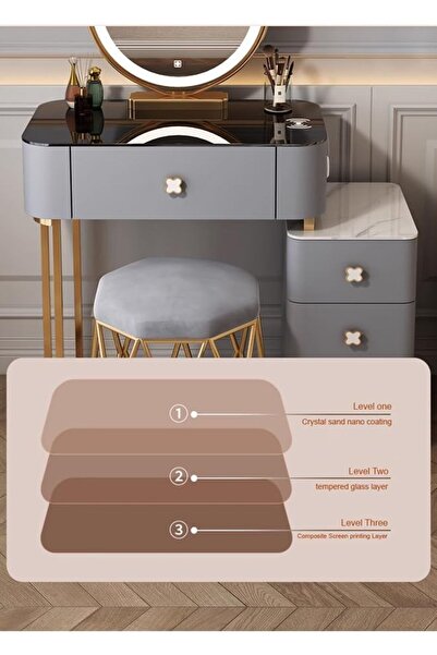 KEKE Makeup Dressing Table LED Mirror With Wireless Charging Pad And Storage Cabinet with Chair