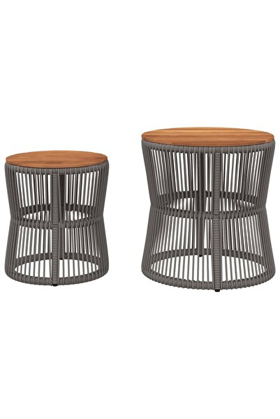 vidaxl Garden Side Tables 2 pcs with Wooden Top Grey Poly Rattan