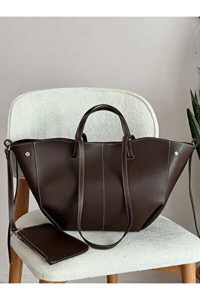 DESTEMODA حقيبة يد وكتف نسائية من تابا بولين باللون البني الداكن 7002