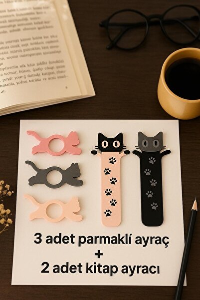 FrostBlack3d مجموعة علامات الكتب ثلاثية الأبعاد بتصميم القطط (5 قطع)