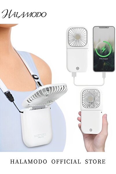 HALAMODO Portable Neck Fan Mini Quiet Handheld Personal Foldable USB Rechargeable Fan 3000mAh Power Bank