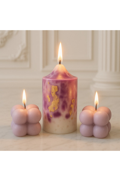 STYLUX Luxe Amethyst Glow handmade decorative candle with gold leaf and amethyst shades