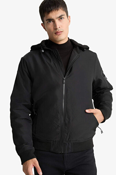 DeFacto C5908Axbk27 Black Water Repellent Regular Fit Shirt Collar Lined Zippered Interior Pocket Faux Leather Coat