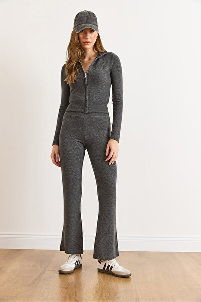 Olalook Women's Anthracite Waist Detailed Soft Winter Trousers Pnt-19000382