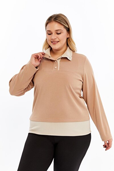RMG Collar Detailed Plus Size Sweat Mink