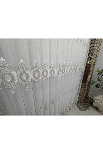 NİVEMESHOME 3767 Serap Gold 1/3 Pleated Bamboo Tulle Curtain