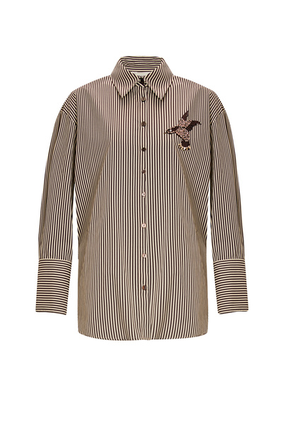 Exquise Stone Embroidered Striped Pocketless Regular Shirt
